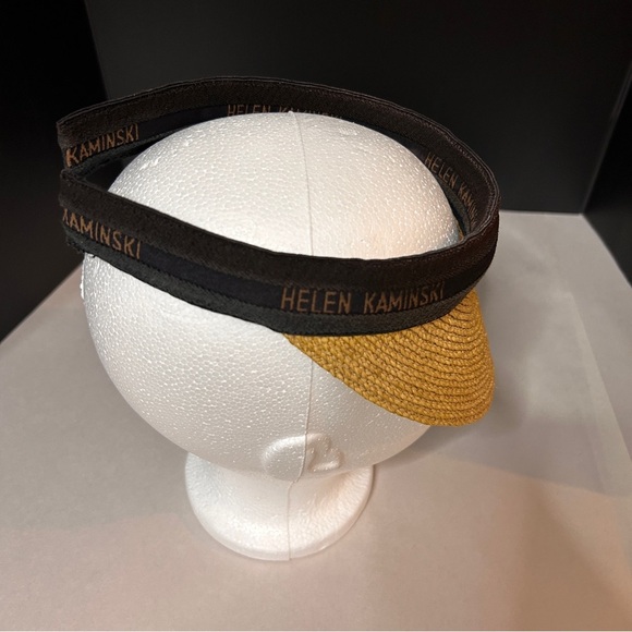 Helen Kaminski Tan Straw Sun Visor Hat Brown Band 9” Bib pickle Ball gardening - Picture 4 of 10